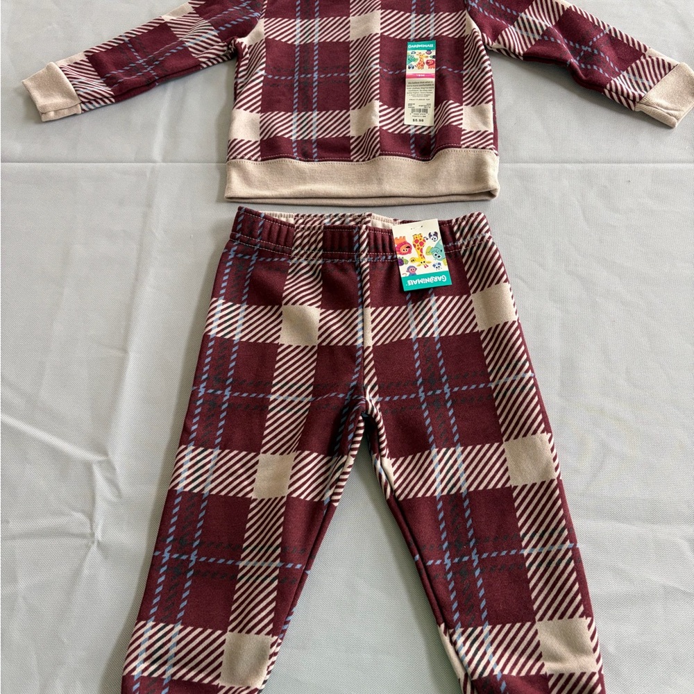Garanimals Burgundy and Cream Plaid Kids Pajama Set